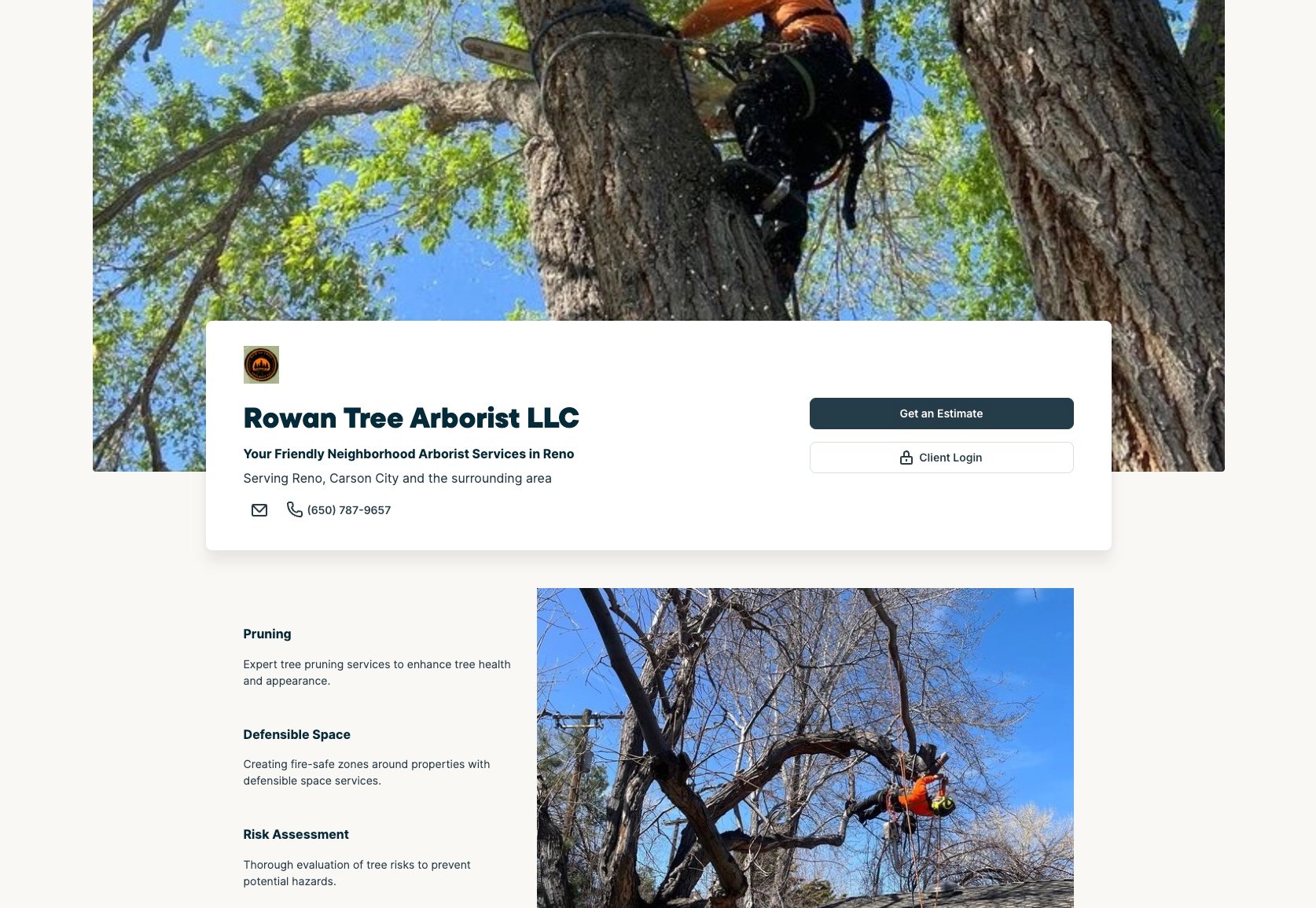 image of Rowan Tree Arborist LLC website build with Jobber